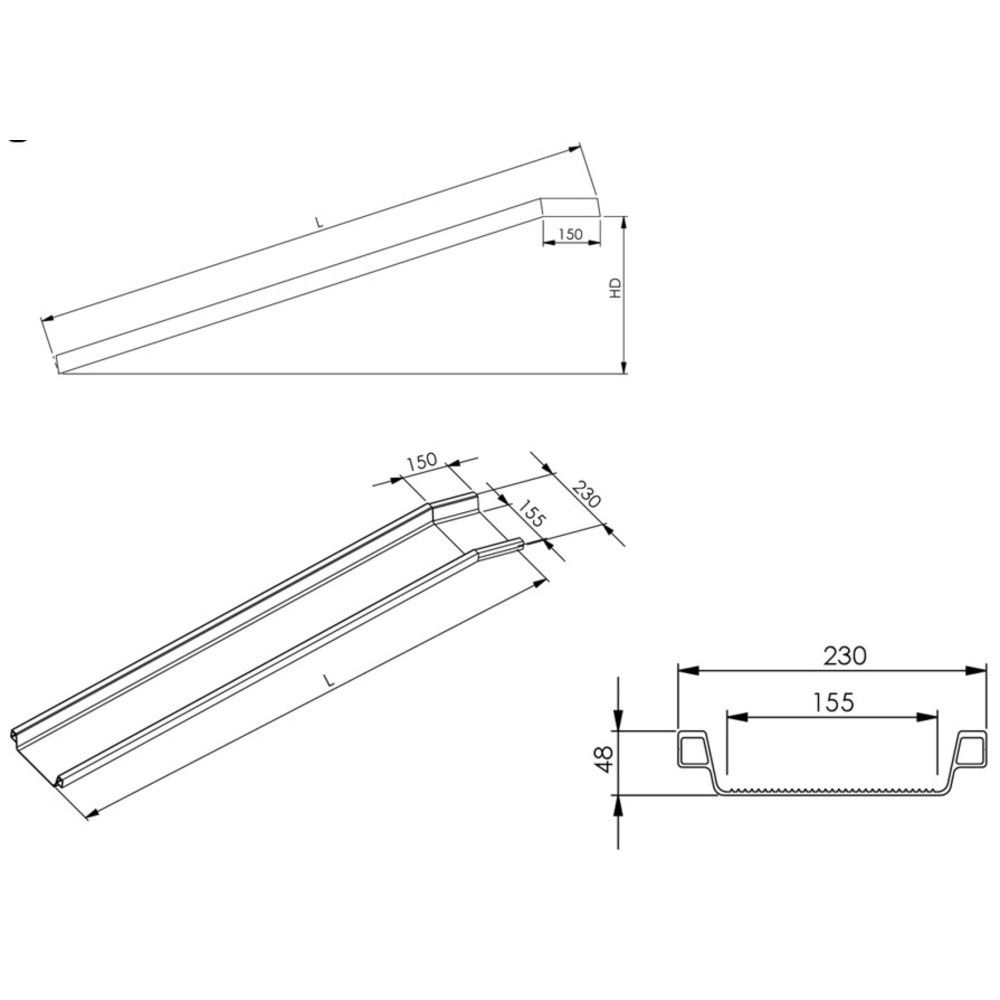 Zdjęcie produktu nr 5: Szyny przeładunkowe Universal, z krawędzią ochronną, nośność 400 kg/para, szer. x dł. 150 x 2 500 mm