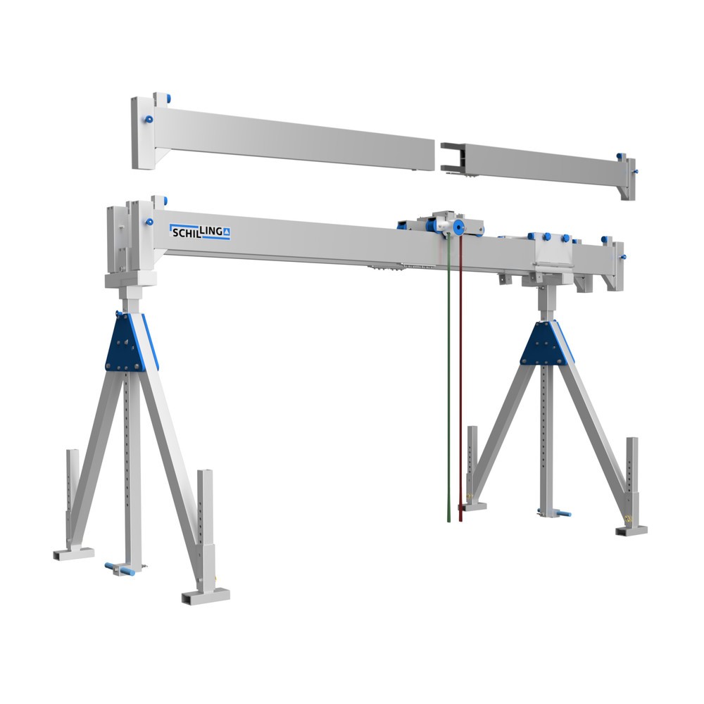 Zdjęcie produktu nr 1: Aluminiowy żuraw bramowy z dzieloną podwójną belką, punkt zawieszenia 2 640-3 790 mm, udźwig 3 000 kg