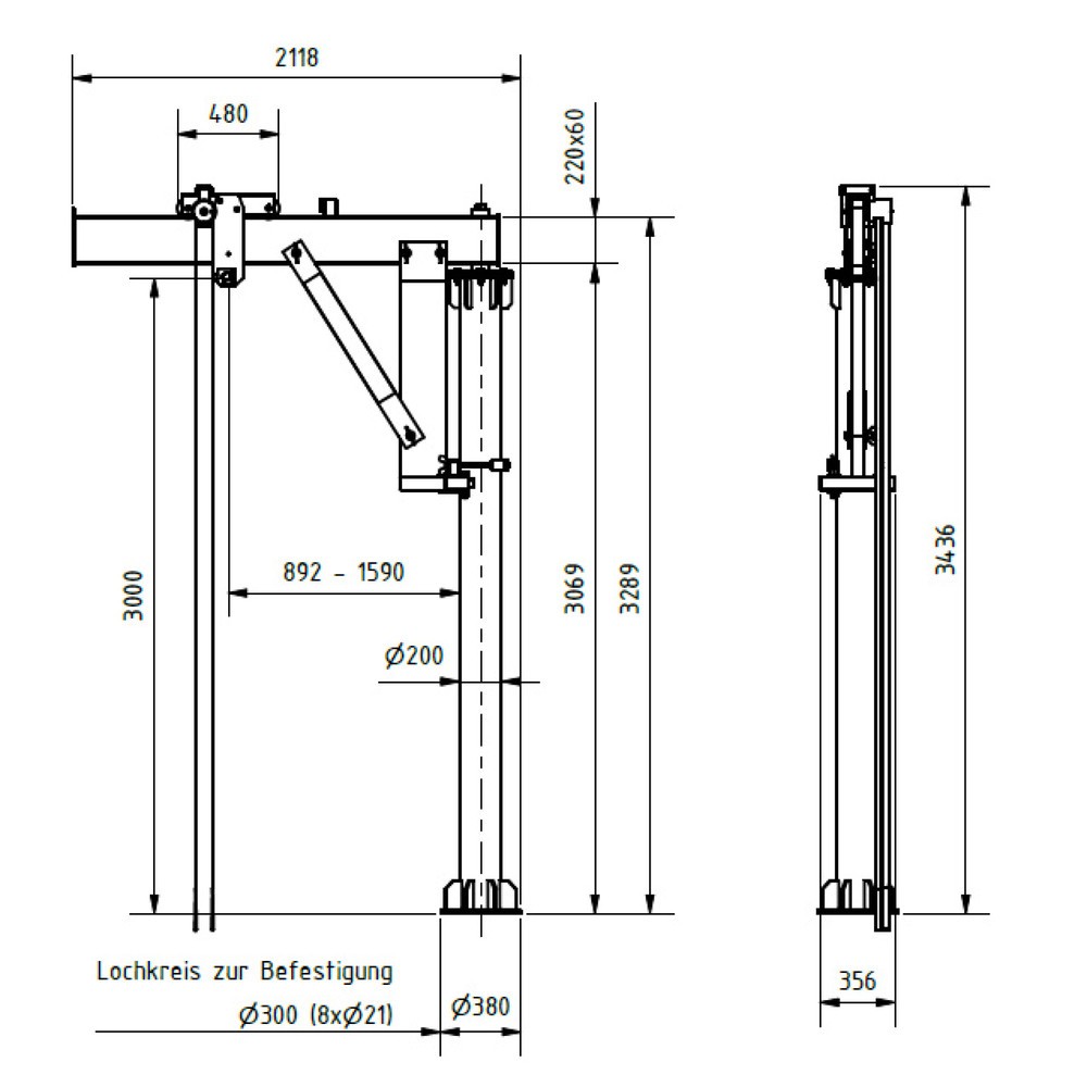 Zdjęcie produktu nr 2: Aluminiowy żuraw obrotowy SCHILLING, punkt zawieszenia 3000 mm, wysięgnik 2000 mm, udźwig 250 kg