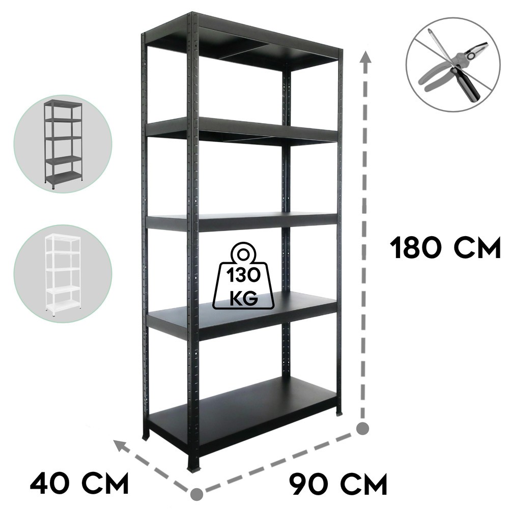 Zdjęcie produktu nr 3: Metalowy regał wtykowy HEMMDAL, obciążenie półki 130 kg, wys. x szer. x gł. 1 800 x 900 x 400 mm, kolor czarny