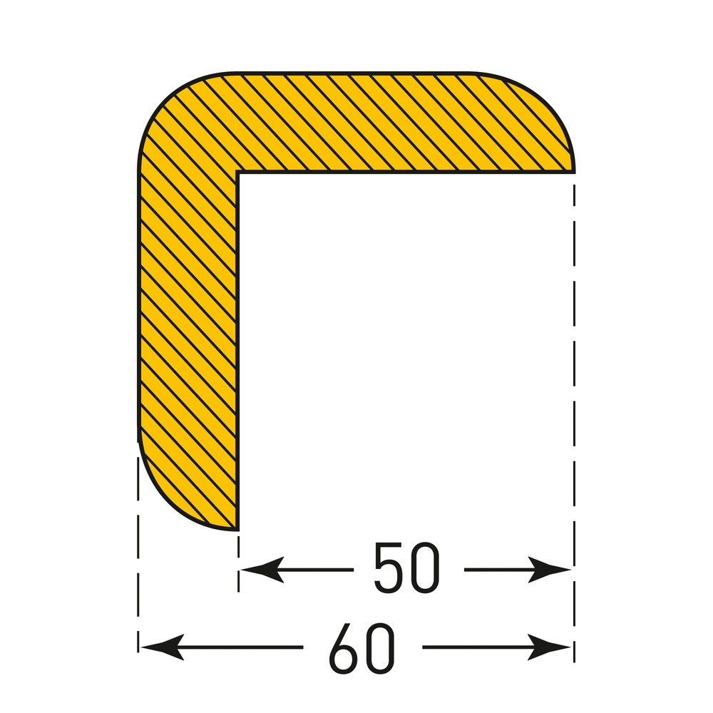 Zdjęcie produktu nr 3: Ochrona przed uderzeniami do krawędzi MORAVIA, kształt kątowy, szpiczasty, magnetyczna, wys. x szer. 60 x 60 mm, długość 1 m