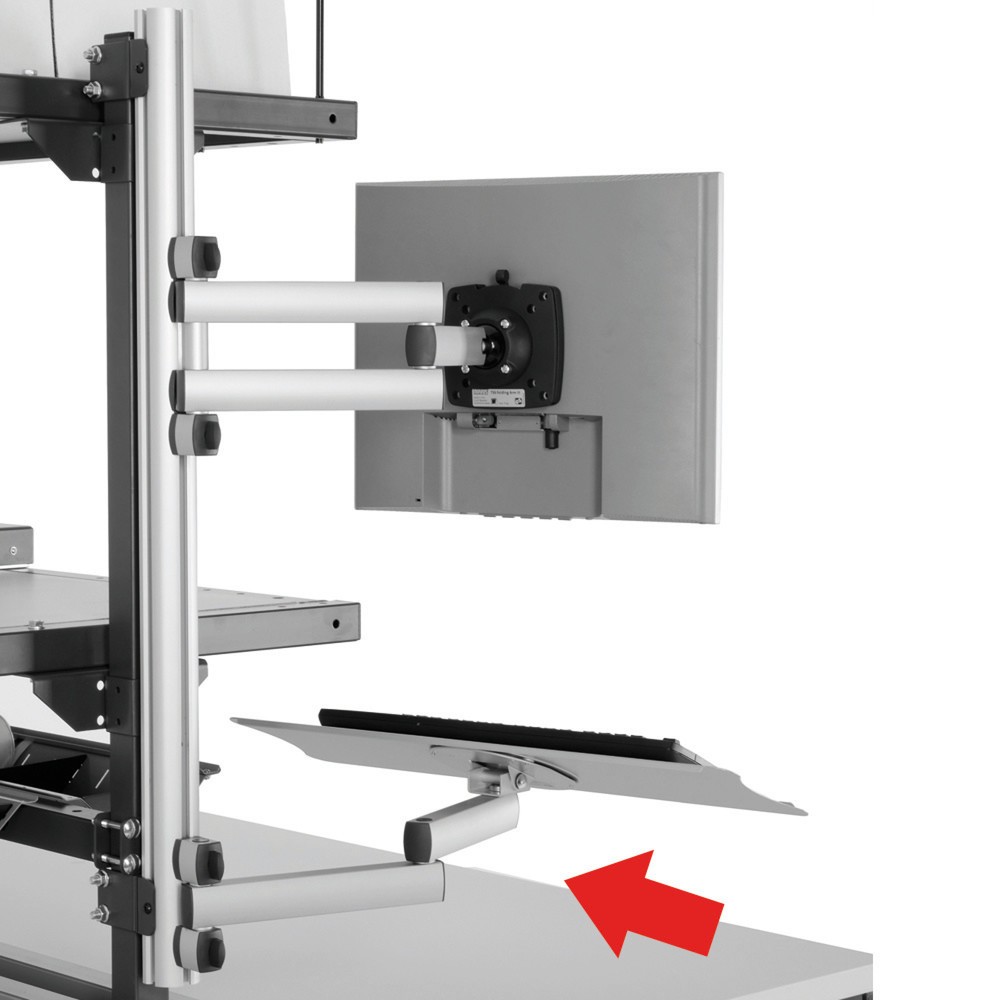 Zdjęcie produktu nr 1: Półka na mysz i klawiaturę z ramieniem przegubowym dla systemu stołu do pakowania, wys. x szer. x gł. 200 x 100 x 455 mm