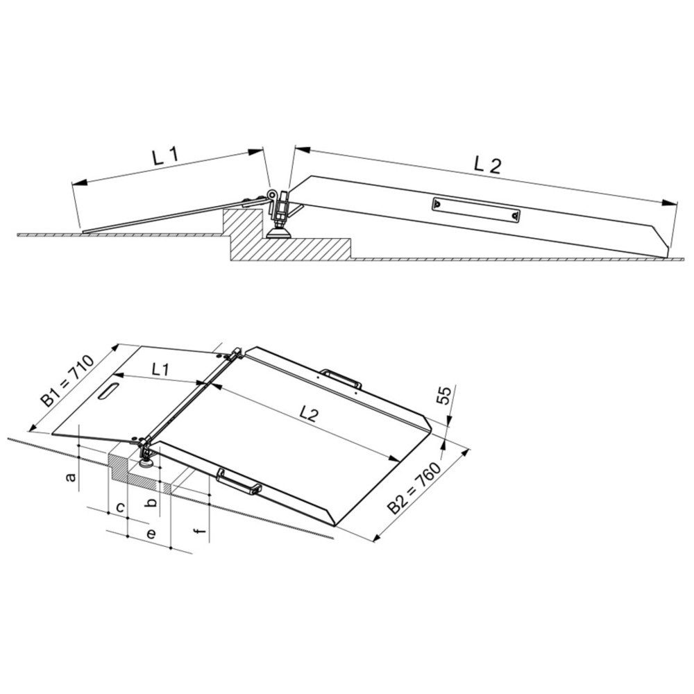 Zdjęcie produktu nr 3: Pomost progowy, z regulacją wysokości, nośność 300 kg, różnica wysokości 60-100 mm