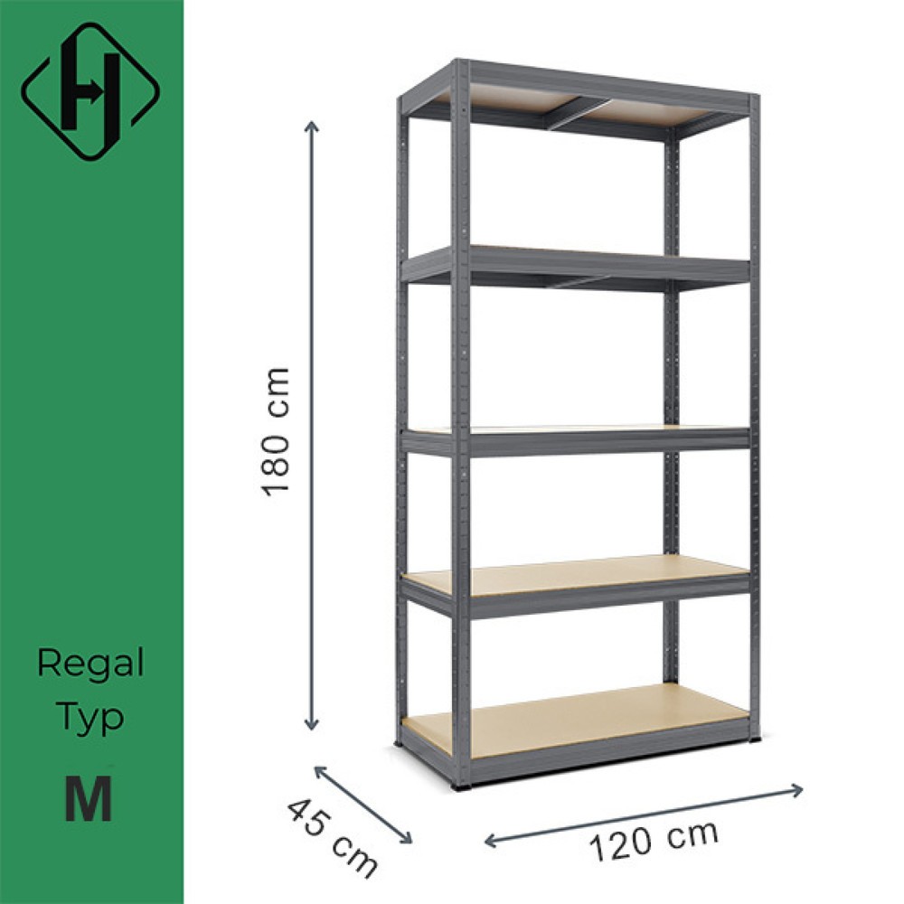Zdjęcie produktu nr 2: Regał do ciężkich ładunków HEMMDAL typ M, grafitowo-szary – 180 x 120 x 45 cm – do 1000 kg