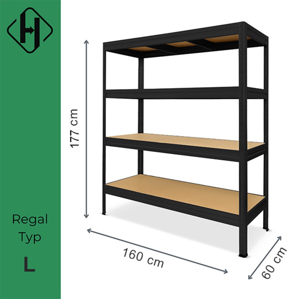 Zdjęcie produktu nr 3: Regał do ciężkich ładunków HEMMDAL typ L, kolor czarny – 177 x 160 x 60 cm – do 2400 kg