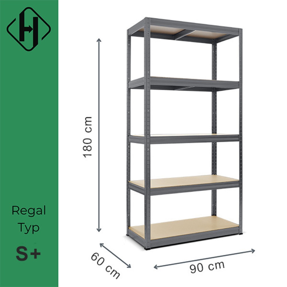 Zdjęcie produktu nr 2: Regał do ciężkich ładunków HEMMDAL typ S+, kolor grafitowo-szary – 180 x 90 x 60 cm – do 750 kg