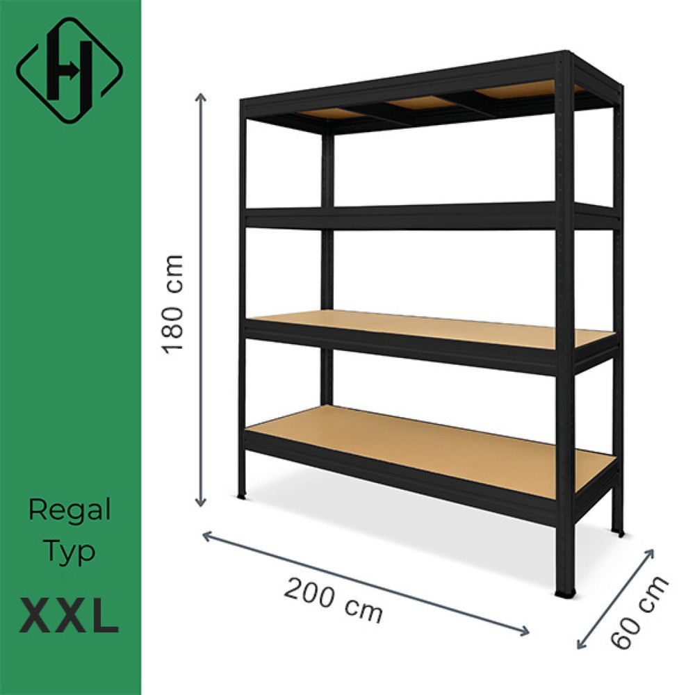 Zdjęcie produktu nr 3: Regał do ciężkich ładunków HEMMDAL typ XXL, kolor czarny – 177 x 200 x 60 cm – do 2000 kg