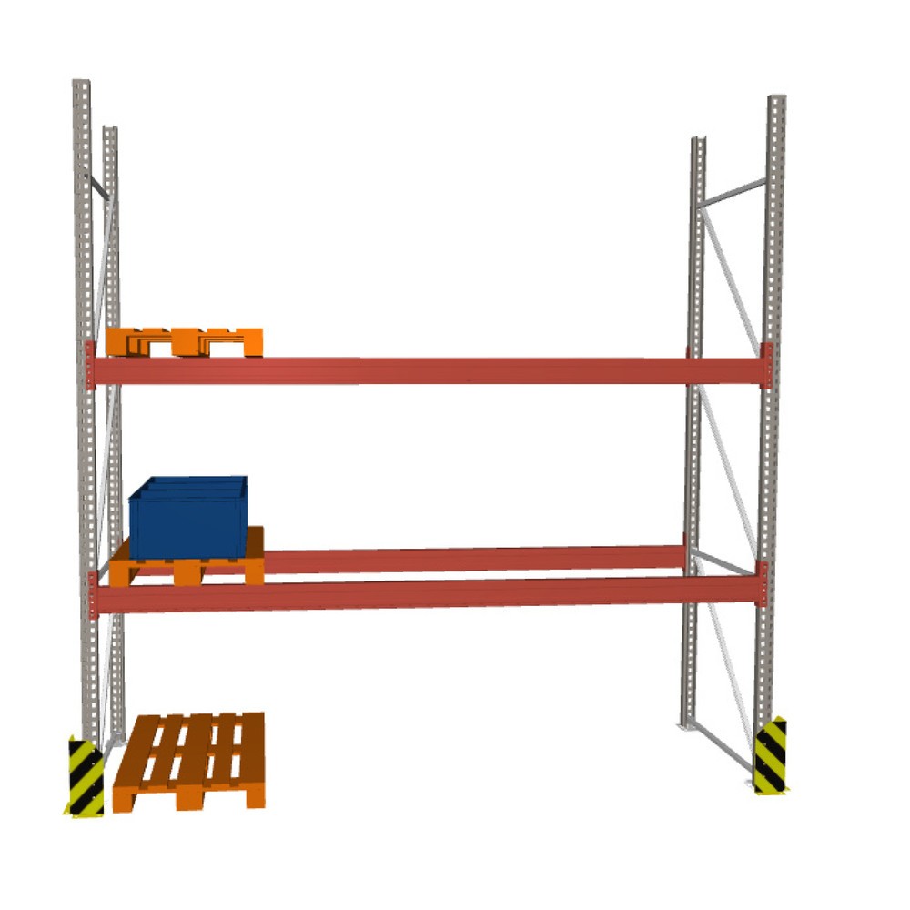 Zdjęcie produktu nr 1: Regał paletowy META MULTIPAL, moduł podstawowy, obciążenie półki 3960 kg, wys. x szer. x gł. 2700 x 3600 x 1100 mm