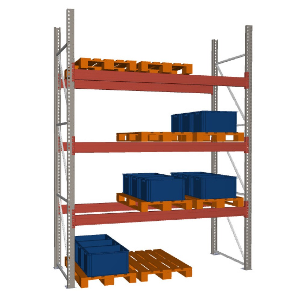 Zdjęcie produktu nr 1: Regał paletowy META MULTIPAL, moduł podstawowy, obciążenie półki 2930 kg, wys. x szer. x gł. 3800 x 2700 x 1100 mm