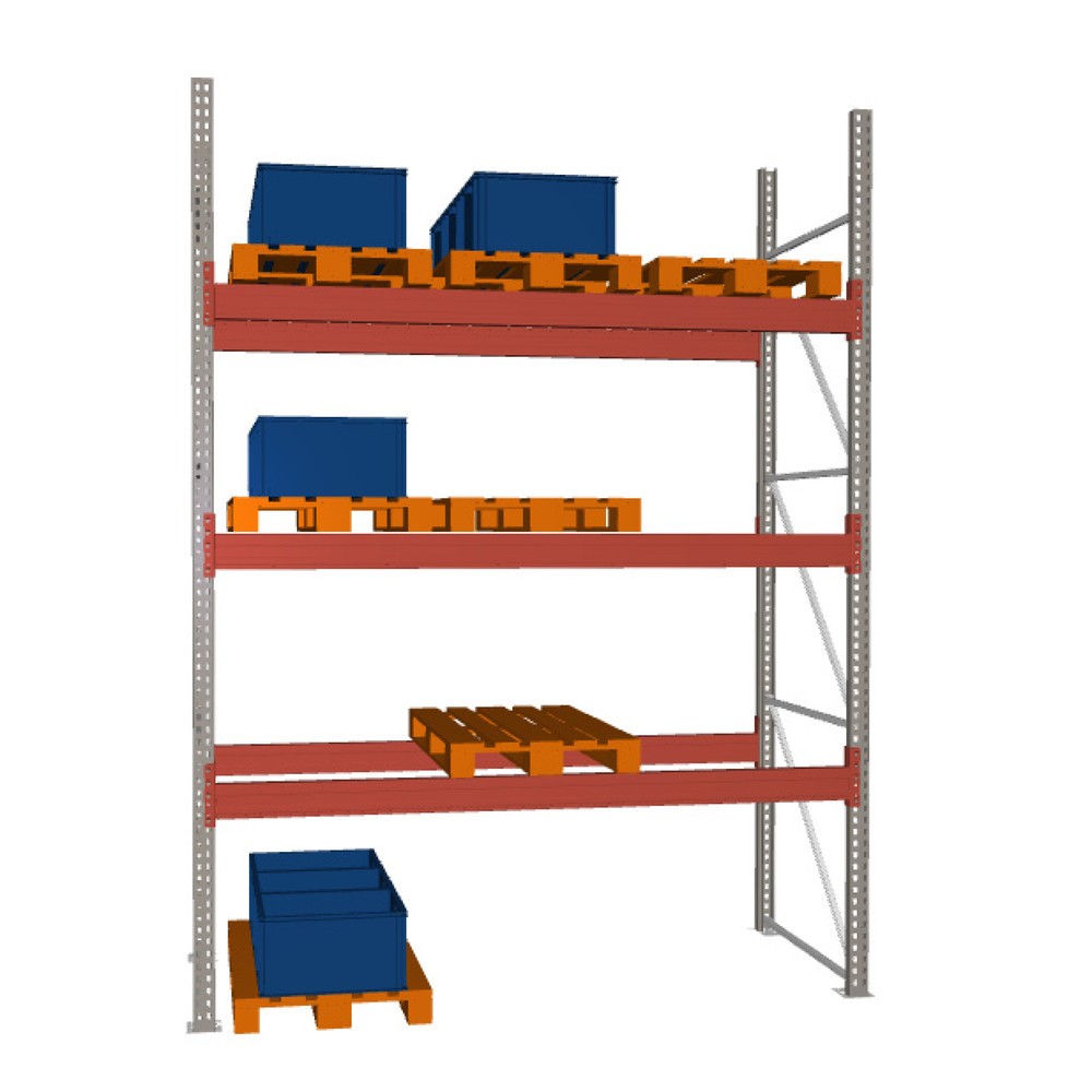 Zdjęcie produktu nr 1: Regał paletowy META MULTIPAL, moduł podstawowy, obciążenie półki 4160 kg, wys. x szer. x gł. 3800 x 2700 x 1100 mm