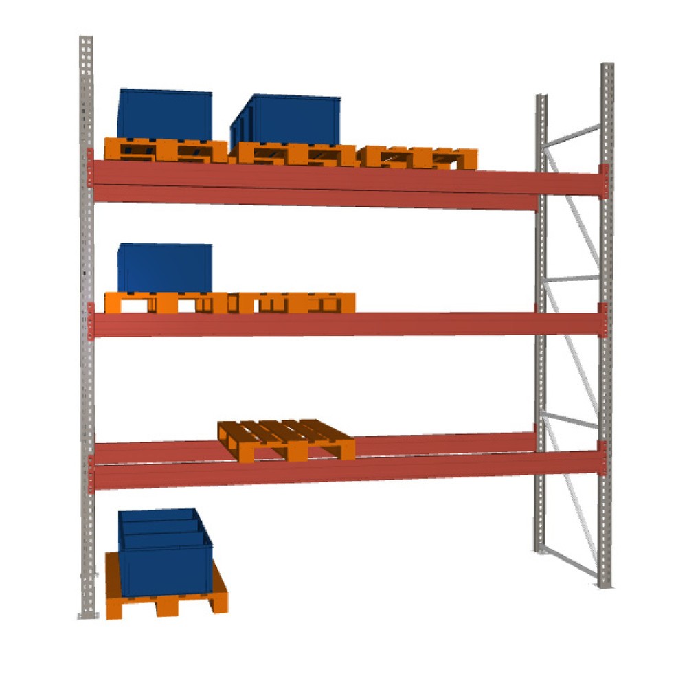 Zdjęcie produktu nr 1: Regał paletowy META MULTIPAL, moduł podstawowy, obciążenie półki 3890 kg, wys. x szer. x gł. 3800 x 3600 x 1100 mm