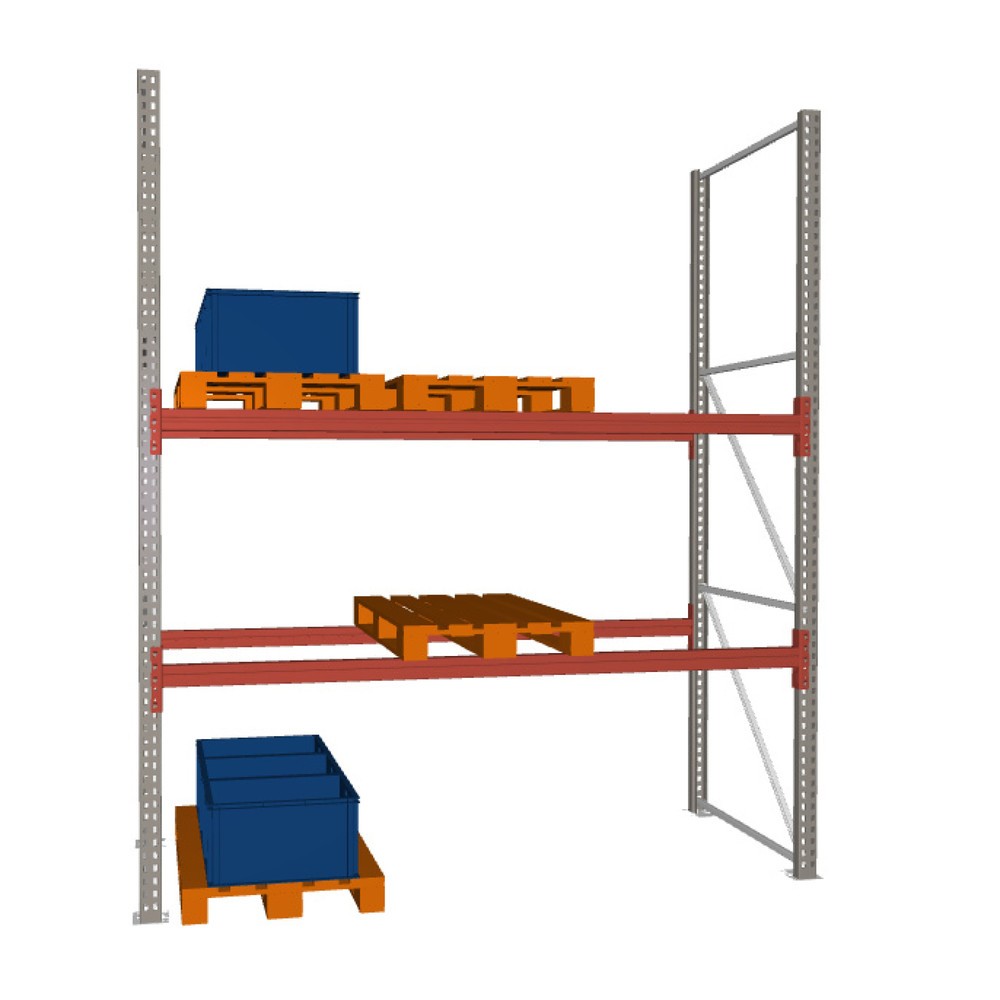 Zdjęcie produktu nr 1: Regał paletowy META MULTIPAL, moduł podstawowy, obciążenie półki 1480 kg, wys. x szer. x gł. 3300 x 2700 x 1100 mm