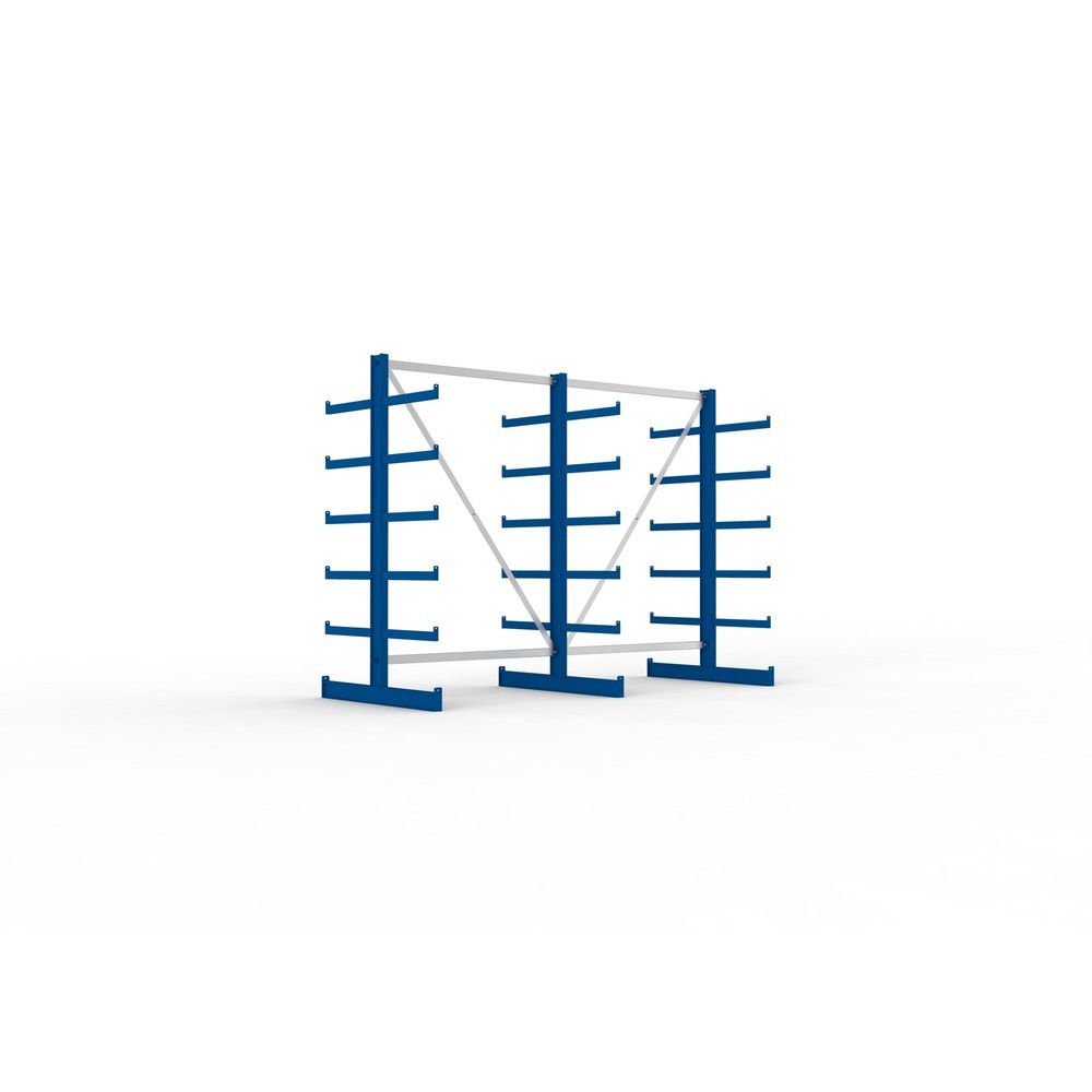 Zdjęcie produktu nr 1: Kompletny zestaw META, dwustronny regał wspornikowy, udźwig wspornika 200 kg, wys. x szer. x gł. 2000 x 2755 x 1150 mm, 3 x profil