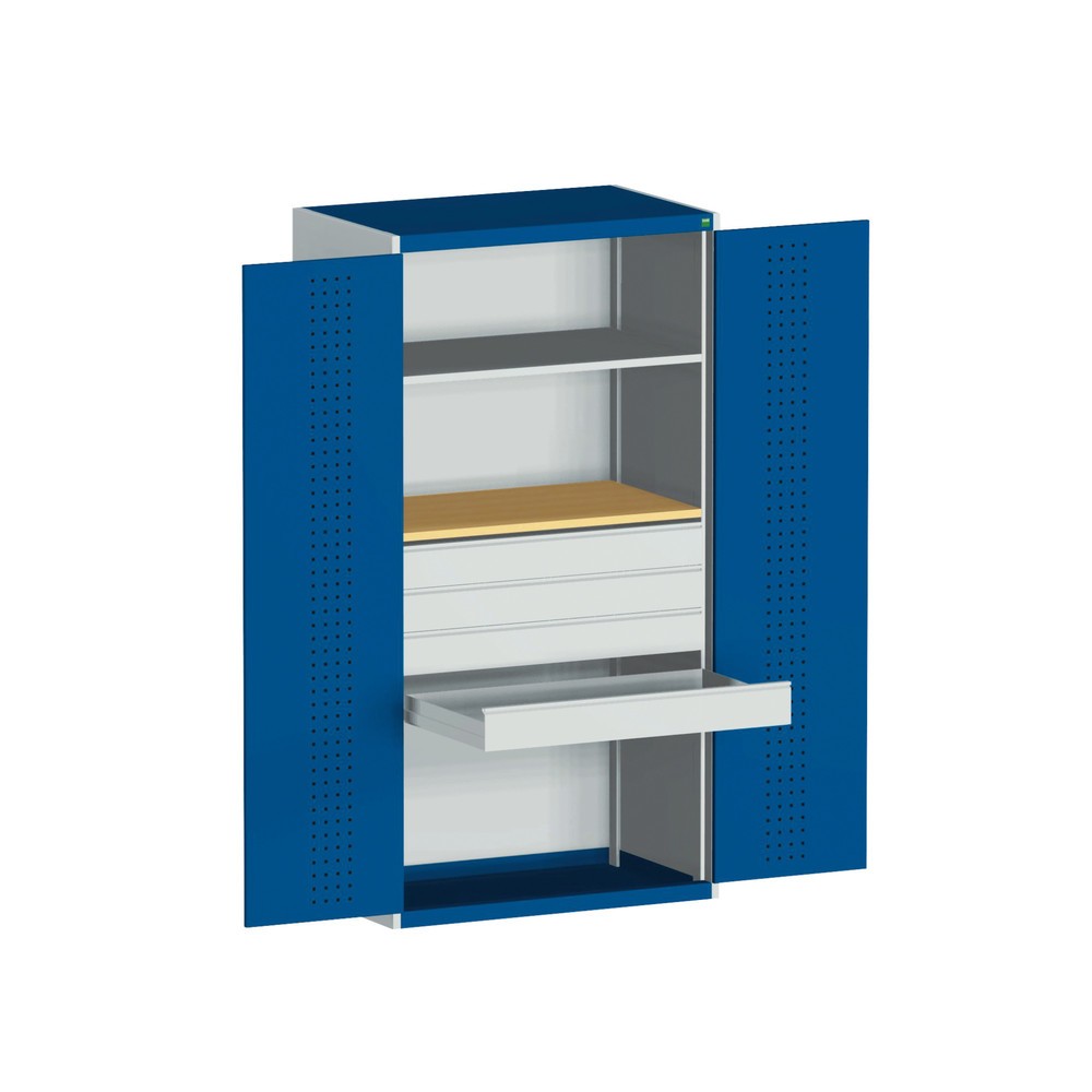 Zdjęcie produktu nr 2: Systemowa szafa z drzwiami skrzydłowymi bott cubio z 1 półką, 4 szuflady, 1 wkładana płyta, wys. x szer. x gł. 2000 x 1050 x 650 mm, niebieski gencjanowy