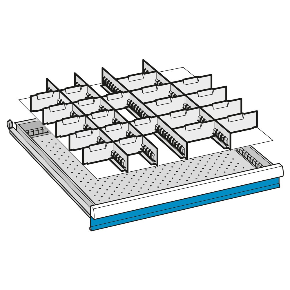 Zdjęcie produktu nr 3: Wkład ściany działowej do szaf z szufladami LISTA, 4 ściany szczelinowe, 21 płyt rozdzielających, do wysokości 100 mm